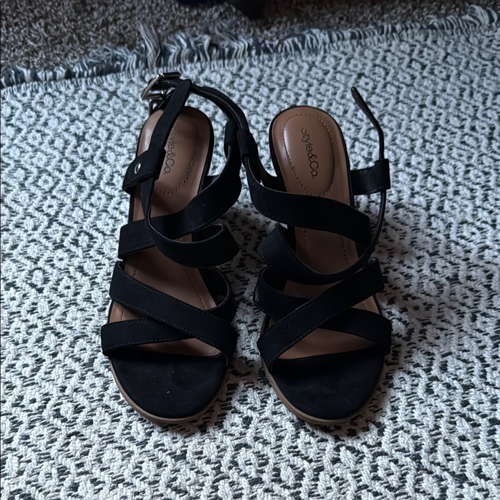 A New Day Black Strappy Sandals with Block Heel